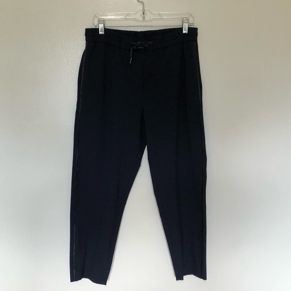 Marella Monochrome Blanc Long Trousers Navy Blue New 6